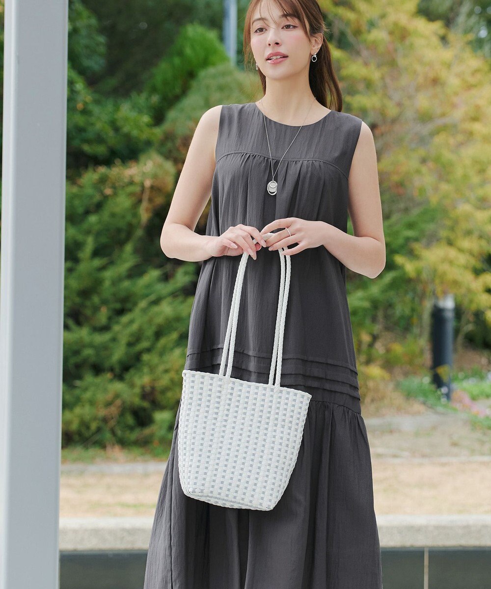 Tiaclasse 麻調ピンタックロングワンピース 