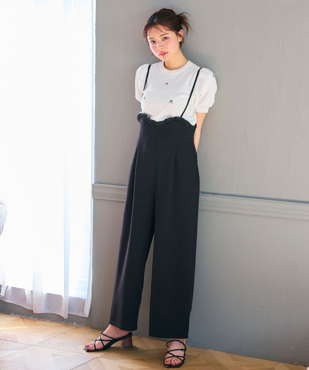 Feroux 【洗える】リボン刺繍ダイヤ柄 ニット 