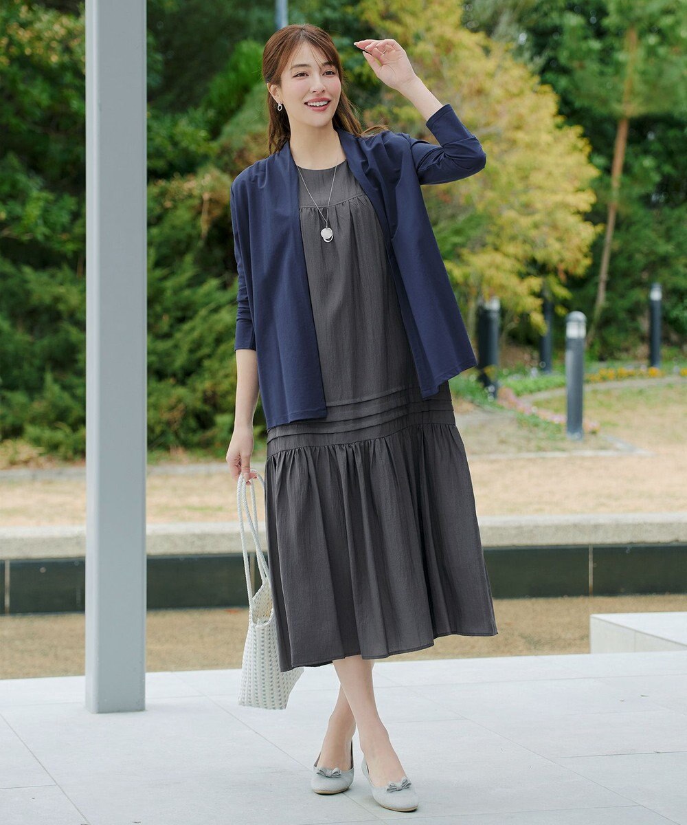 Tiaclasse 麻調ピンタックロングワンピース 