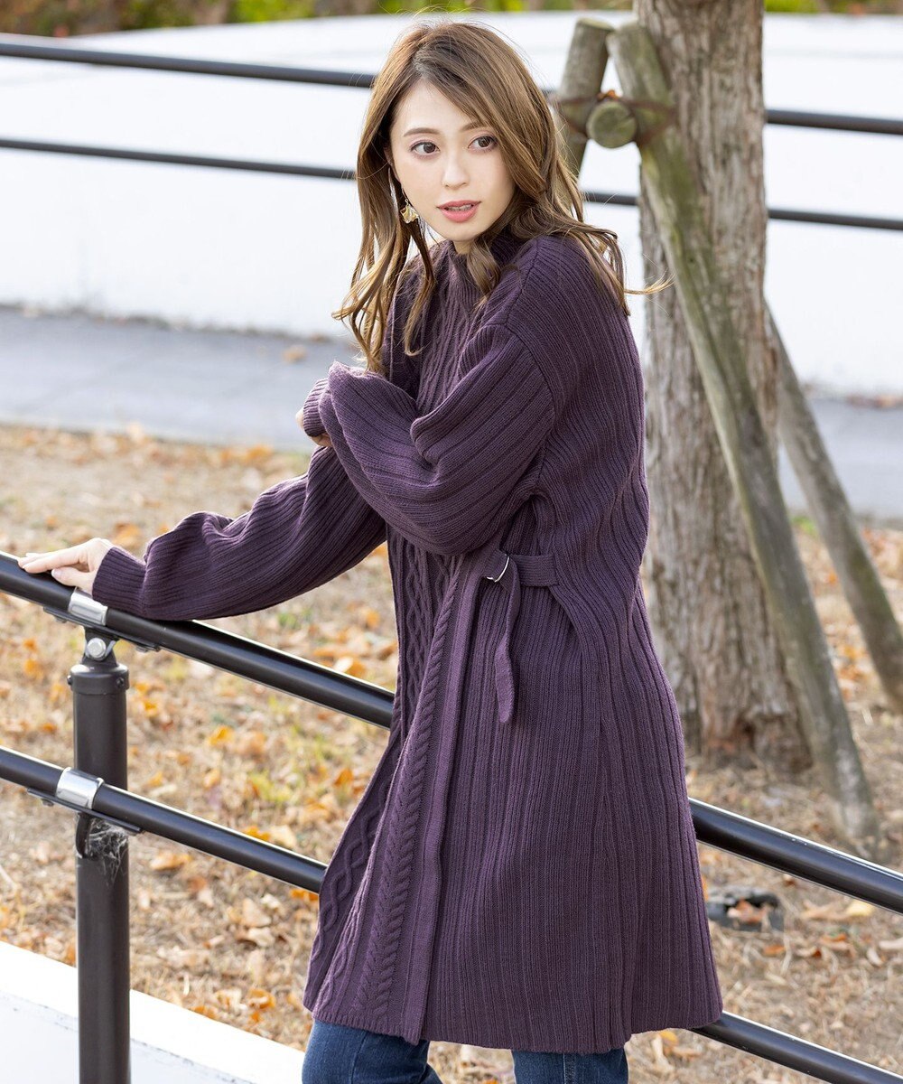 Tiaclasse アラン柄ニットチュニックワンピース 