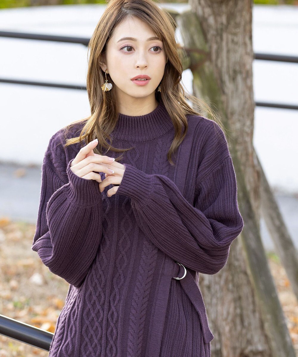 Tiaclasse アラン柄ニットチュニックワンピース 