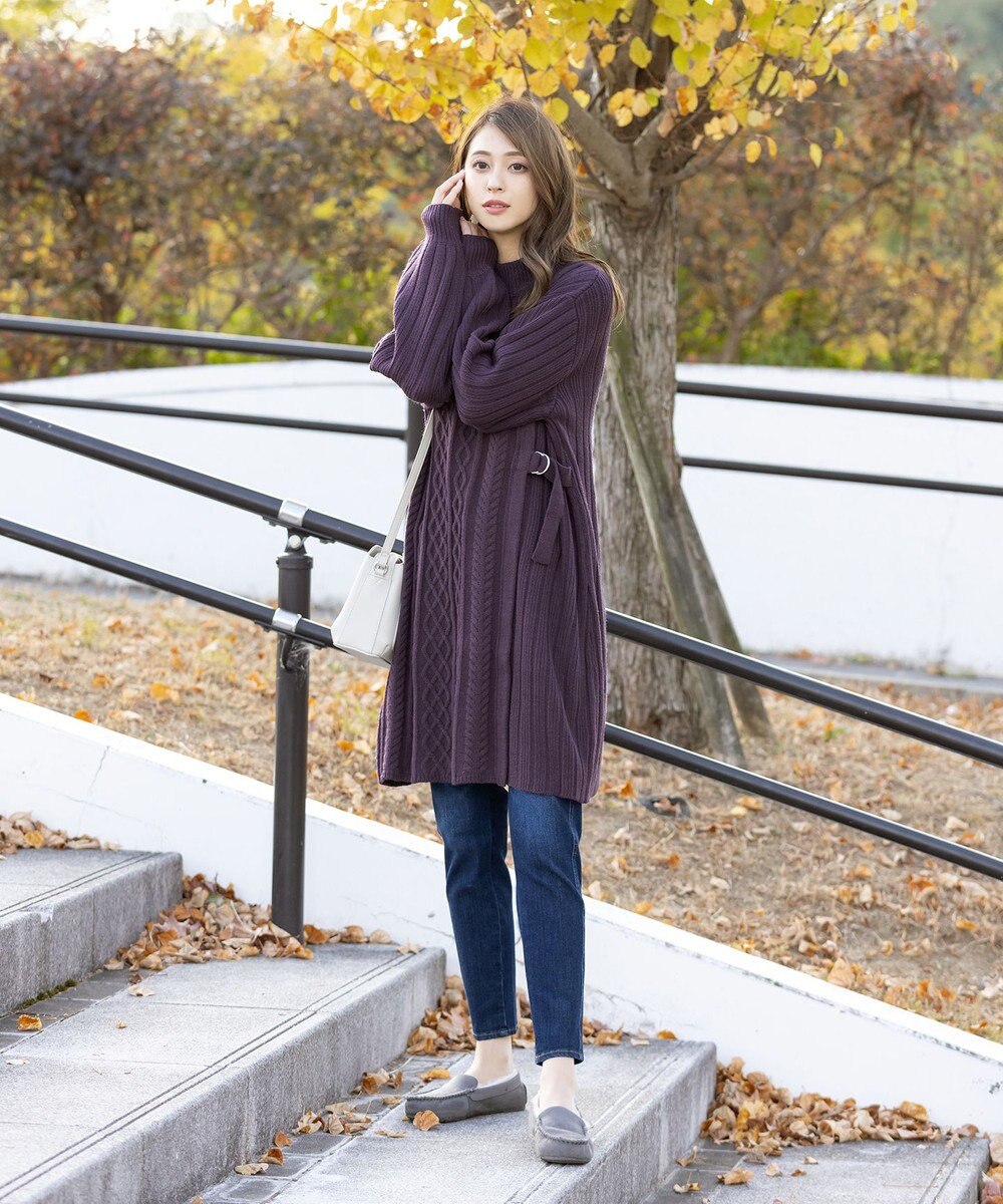 Tiaclasse アラン柄ニットチュニックワンピース 