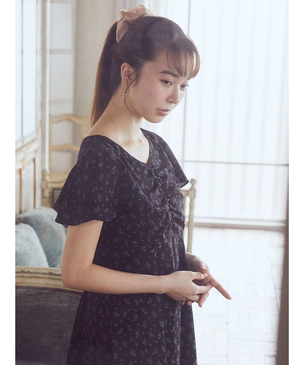 earth music&ecology フロントギャザーフラワーワンピース 