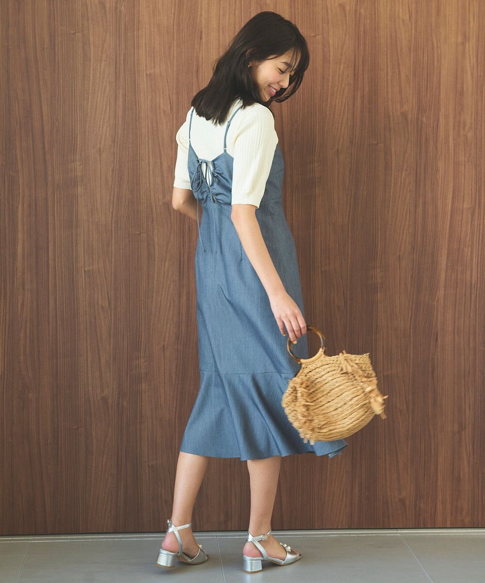 Feroux 【セットアイテム・洗える】パフスリーブニット×キャミソール ワンピース 