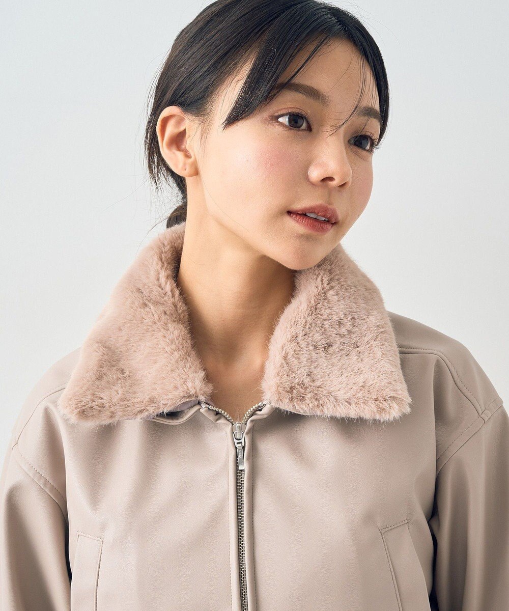 earth music&ecology 襟ファーレザーブルゾン 