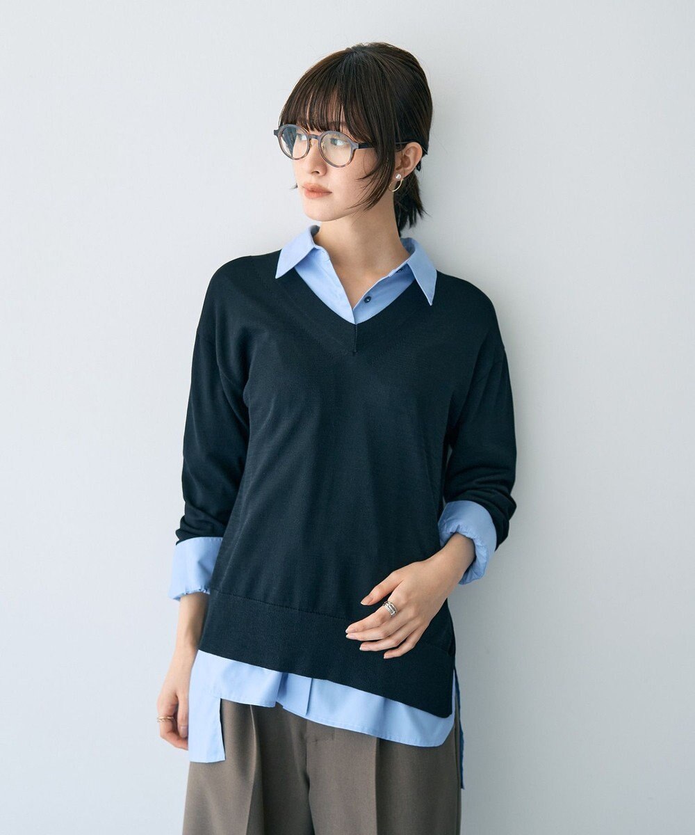 YECCA VECCA Vネックスリットニット 