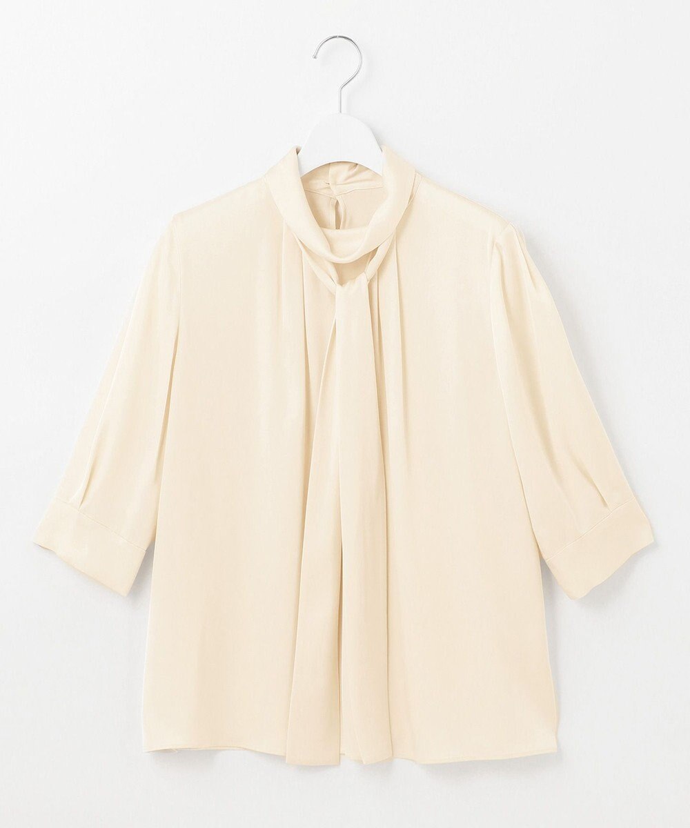 自由区 【洗える/UVケア/吸放湿性】シルクストレッチ ハイネックブラウス 