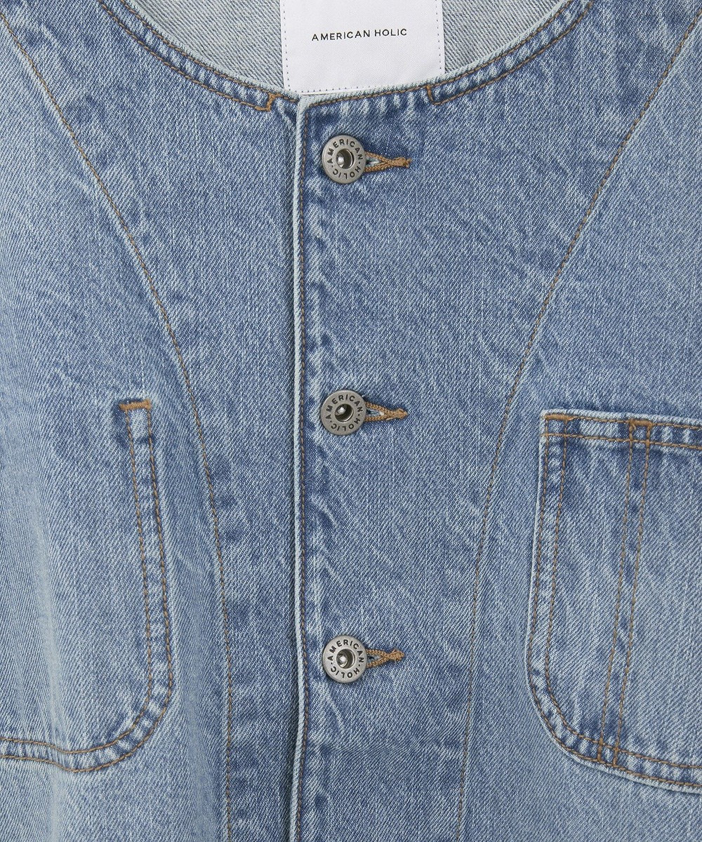AMERICAN HOLIC ノーカラーデニムカバーオール 