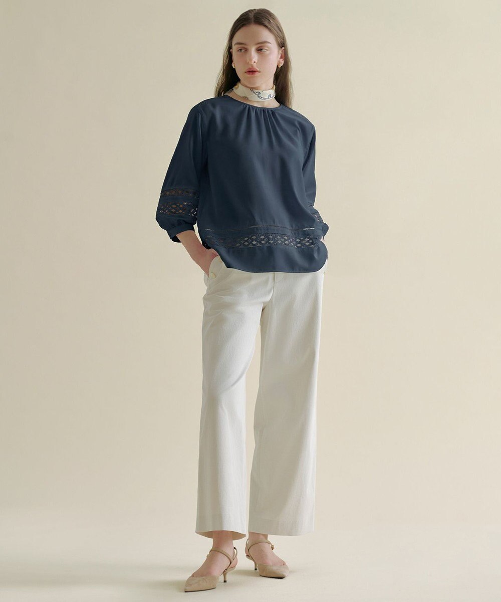 J.PRESS LADIES 麻シェルドライ ワイド ストレート パンツ 