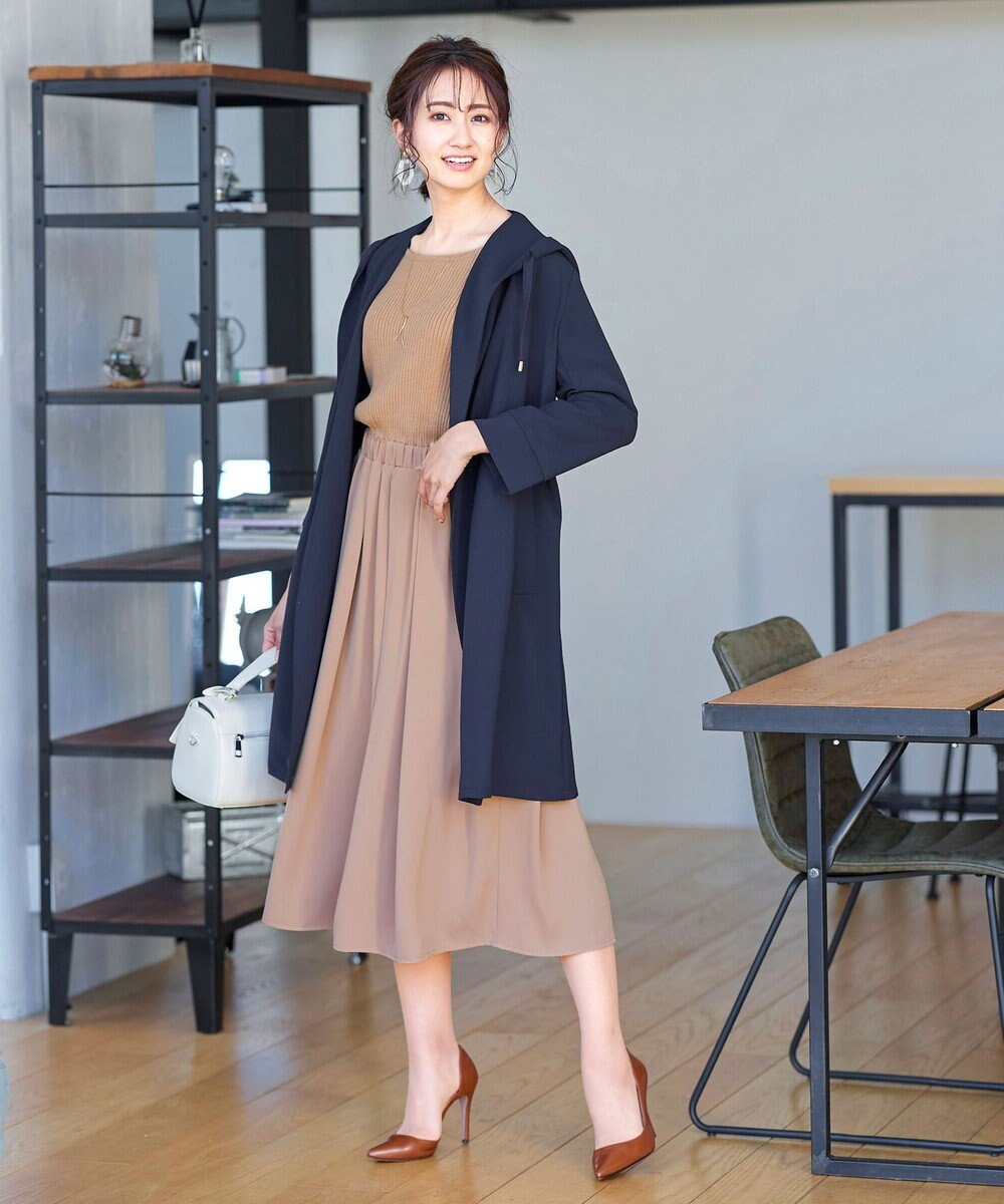 Tiaclasse L 【洗える】異素材を組み合わせたミモレ丈リブコンビワンピース 