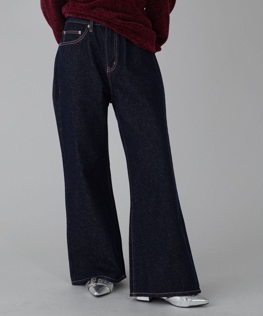 WEGO 【ユニセックス着用ITEM/ウエスト調整可】フレアデニムパンツ 