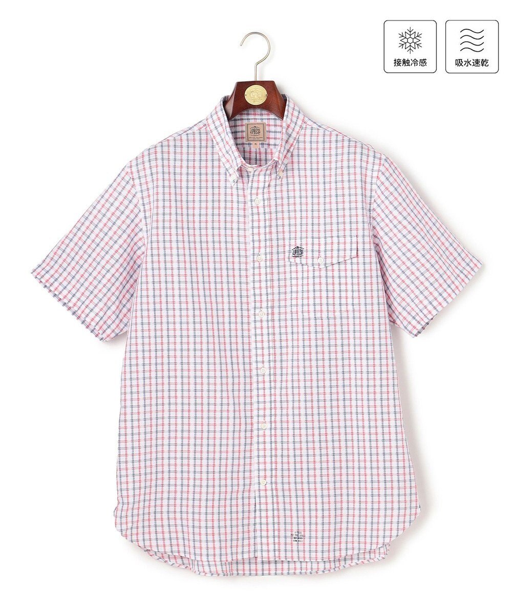J.PRESS MEN 【KING SIZE 】【吸水速乾 / 接触冷感 / 高通気性】Aero Weave クールマックスサッカー チェック シャツ / B.D. 