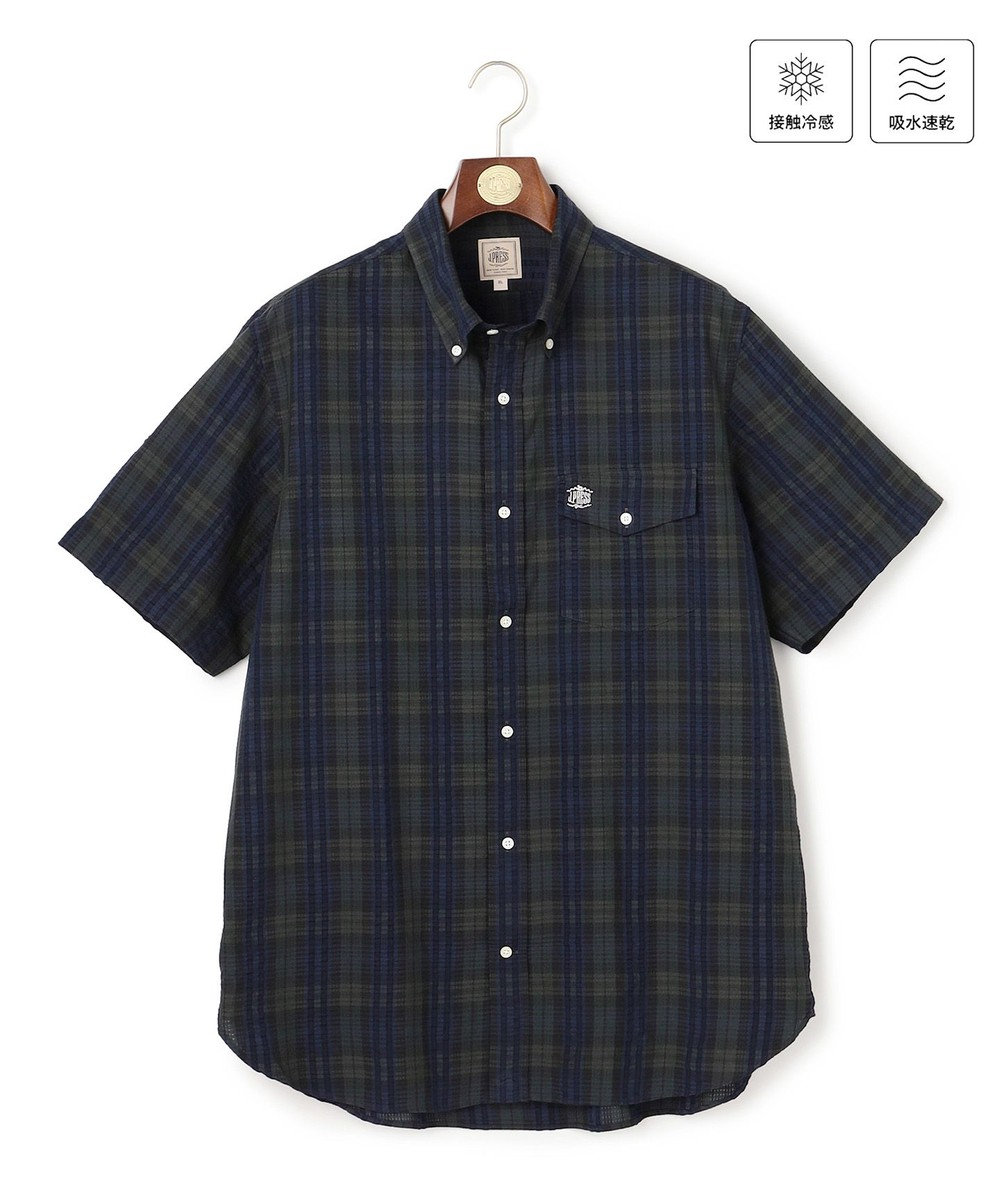 J.PRESS MEN 【KING SIZE 】【吸水速乾 / 接触冷感 / 高通気性】Aero Weave クールマックスサッカー チェック シャツ / B.D. 