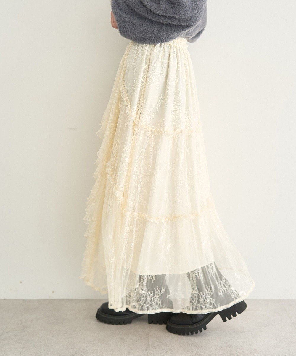 earth music&ecology レースフリルティアードスカート 
