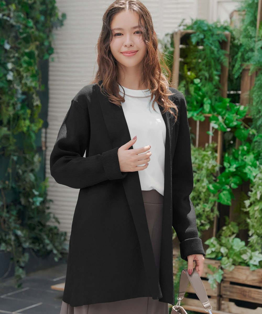 Tiaclasse 【洗える】リブ編み着流しカーディガン 