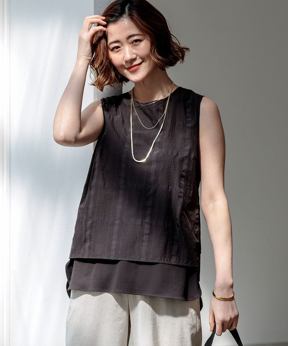 23区 【先行予約】シアーチェックレイヤード スリーブレス Tブラウス 