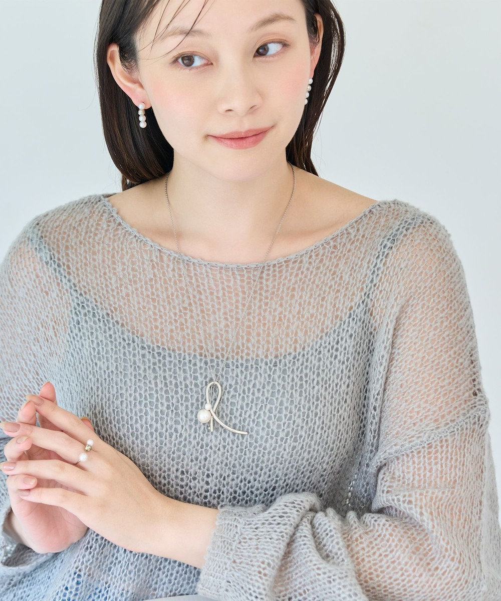 Phoebe 2wayクロスメタルパールブローチネックレス　シルバー 