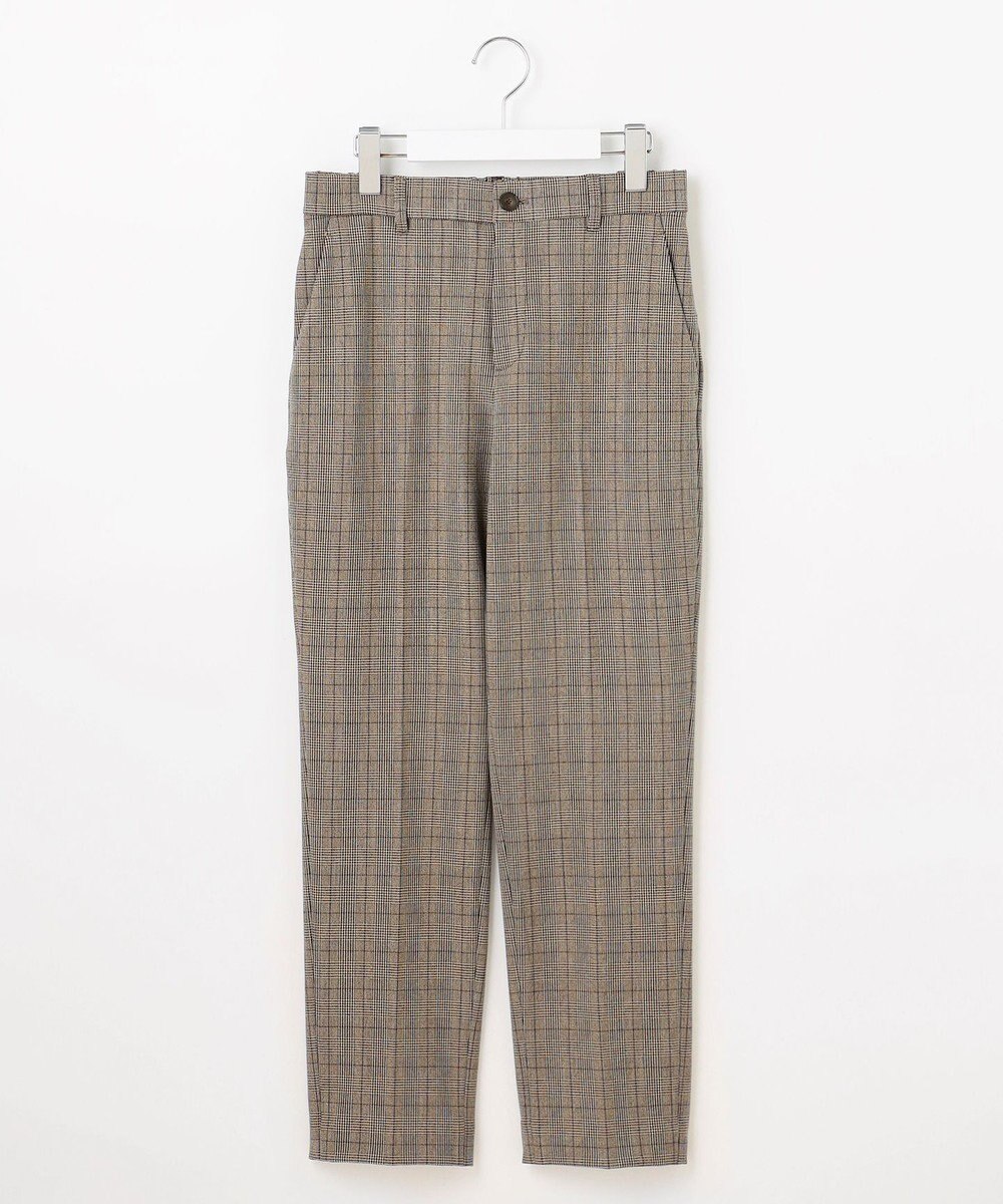自由区 【撥水加工・洗える】TRギャバ裏起毛チェック柄テーパード パンツ 