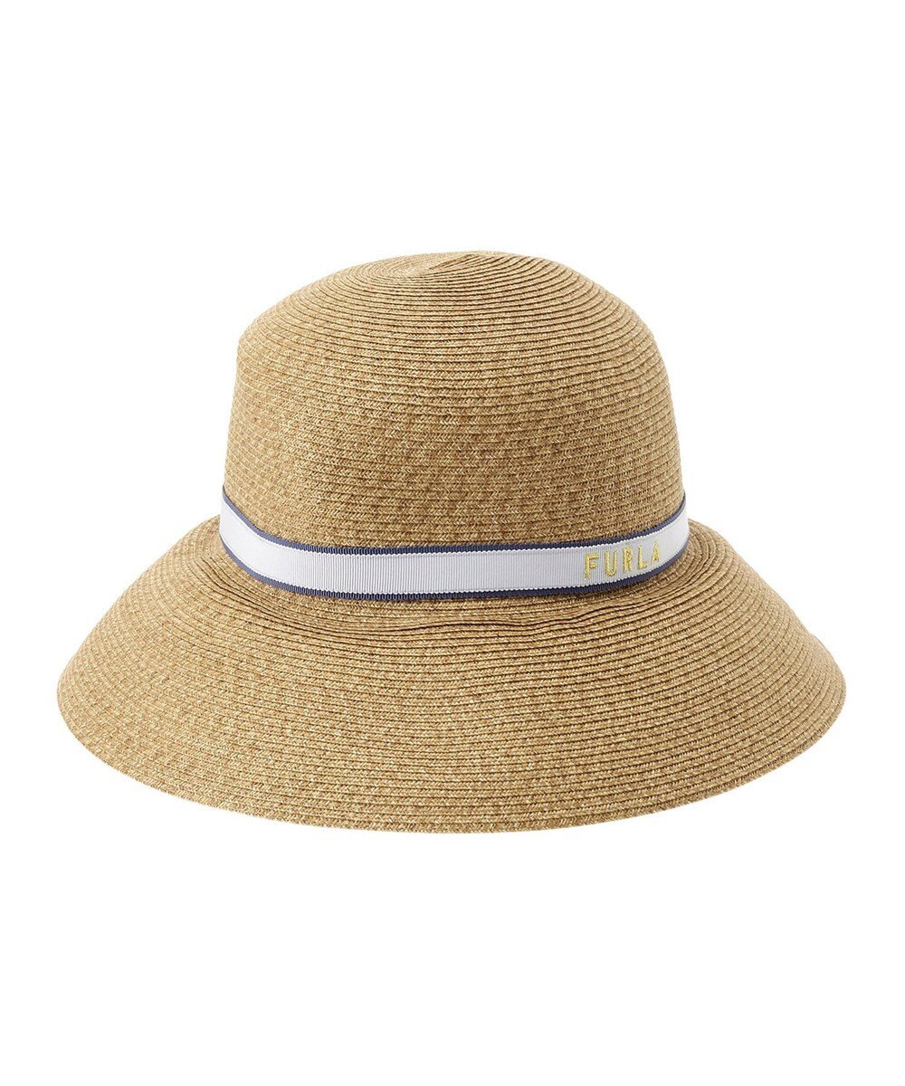 MOONBAT 【洗える】FURLA(フルラ)  ロゴ刺繍リボン 天然ハット 