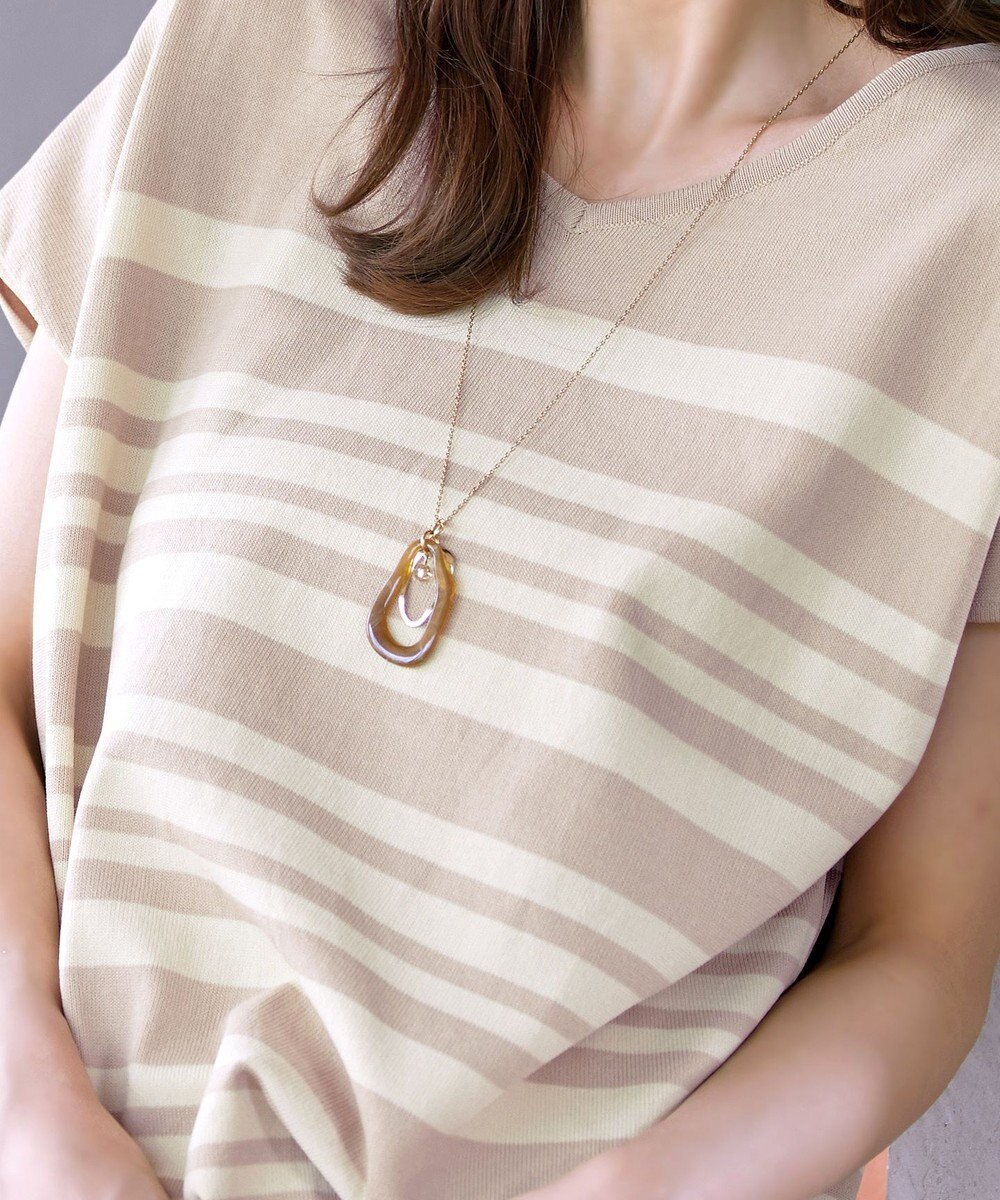 Tiaclasse L 【洗える】マルチボーダーフレンチスリーブニット 