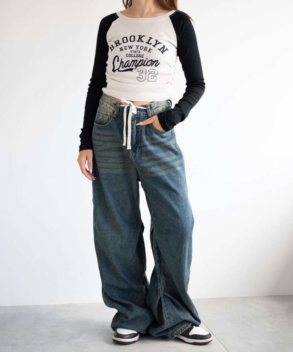 WEGO ドロストコードフレアデニム 