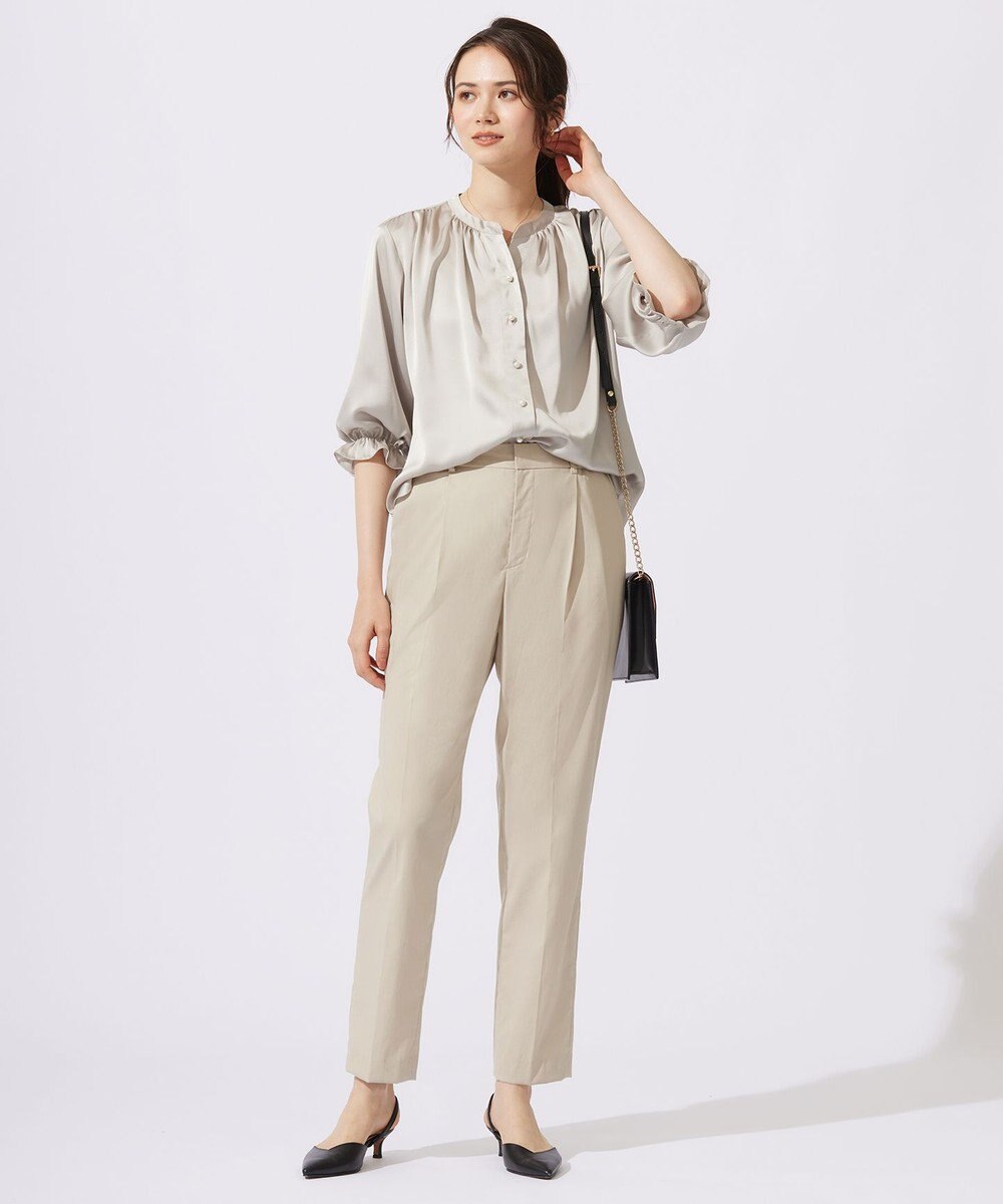 自由区 L 【カタログ掲載・WEB&一部店舗限定・セットアップ対応・洗える】セミブライトサテン ブラウス 