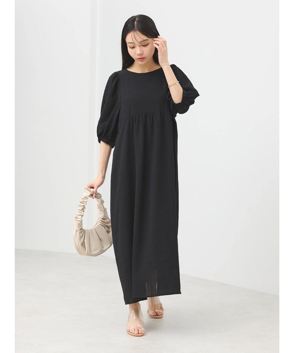 earth music&ecology 膨れジャガードパフ袖ワンピース 