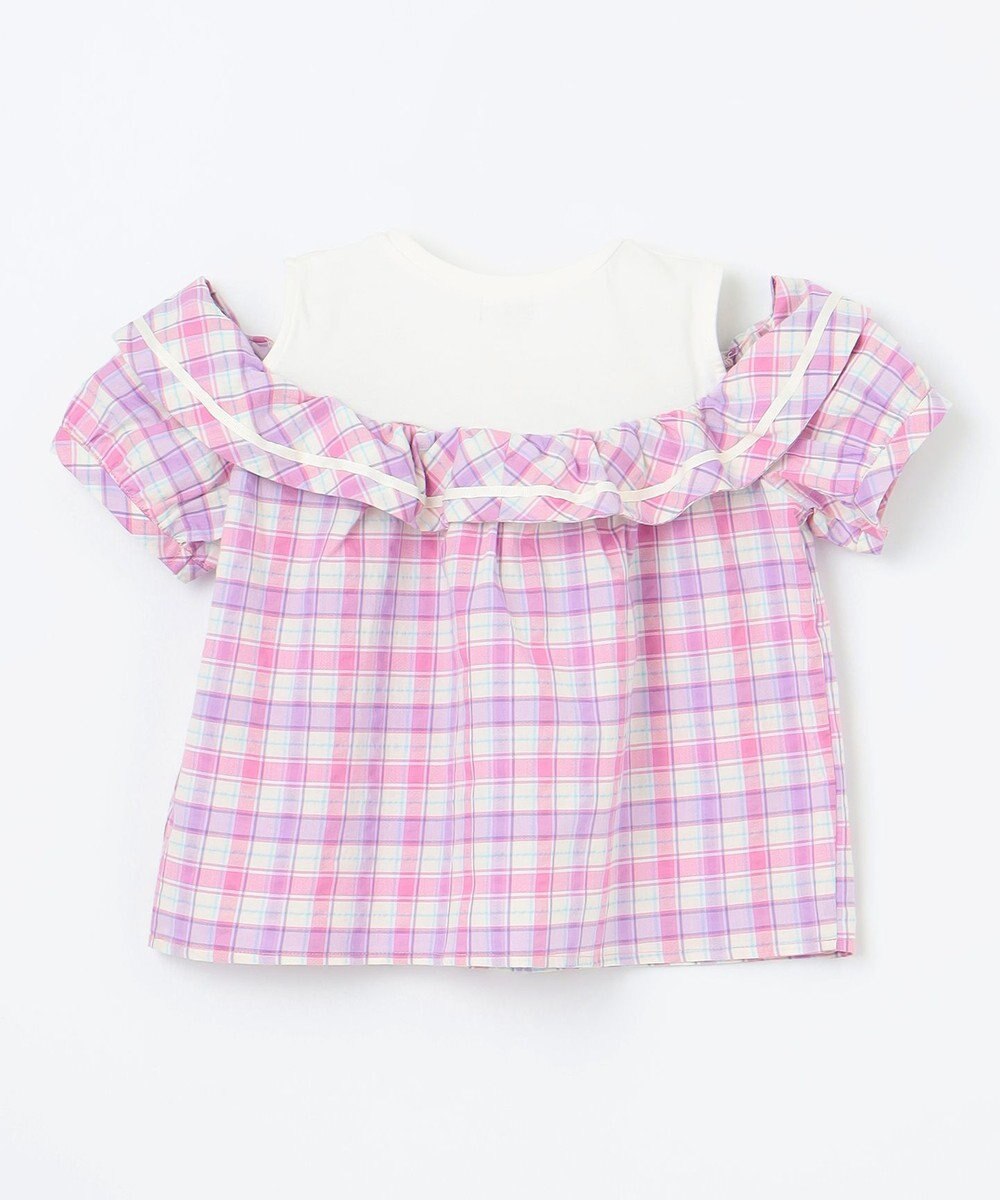 ANY KIDS チェック オフショルダー ブラウス 