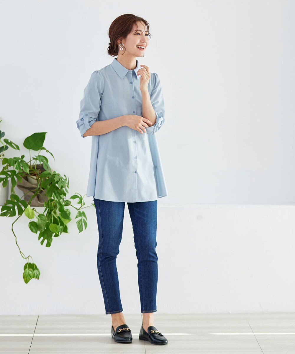 Tiaclasse 【洗える】フレアシャツチュニックブラウス 