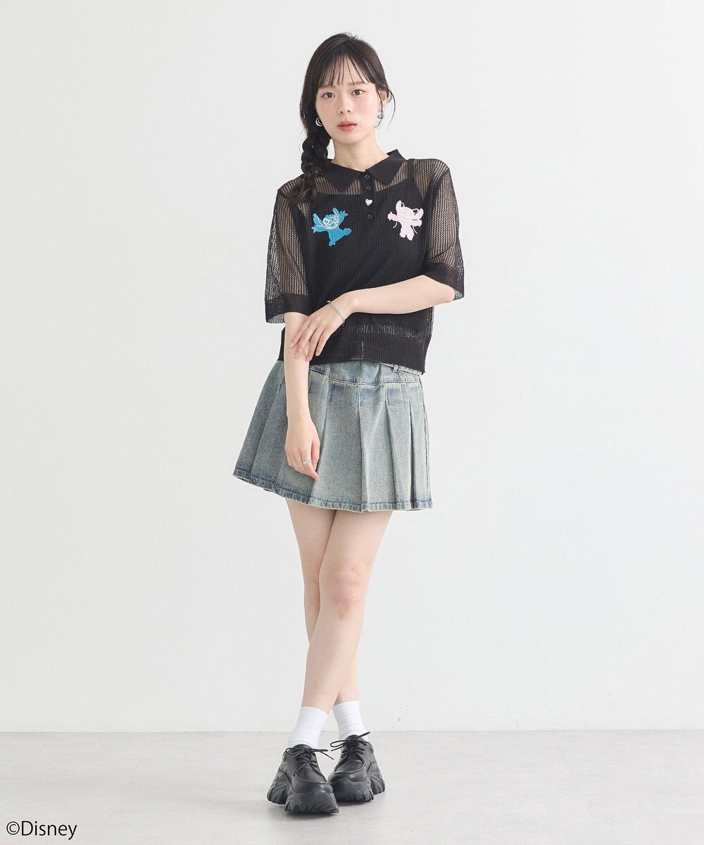 earth music&ecology スティッチ／刺繍ハートボタンニットポロシャツ 