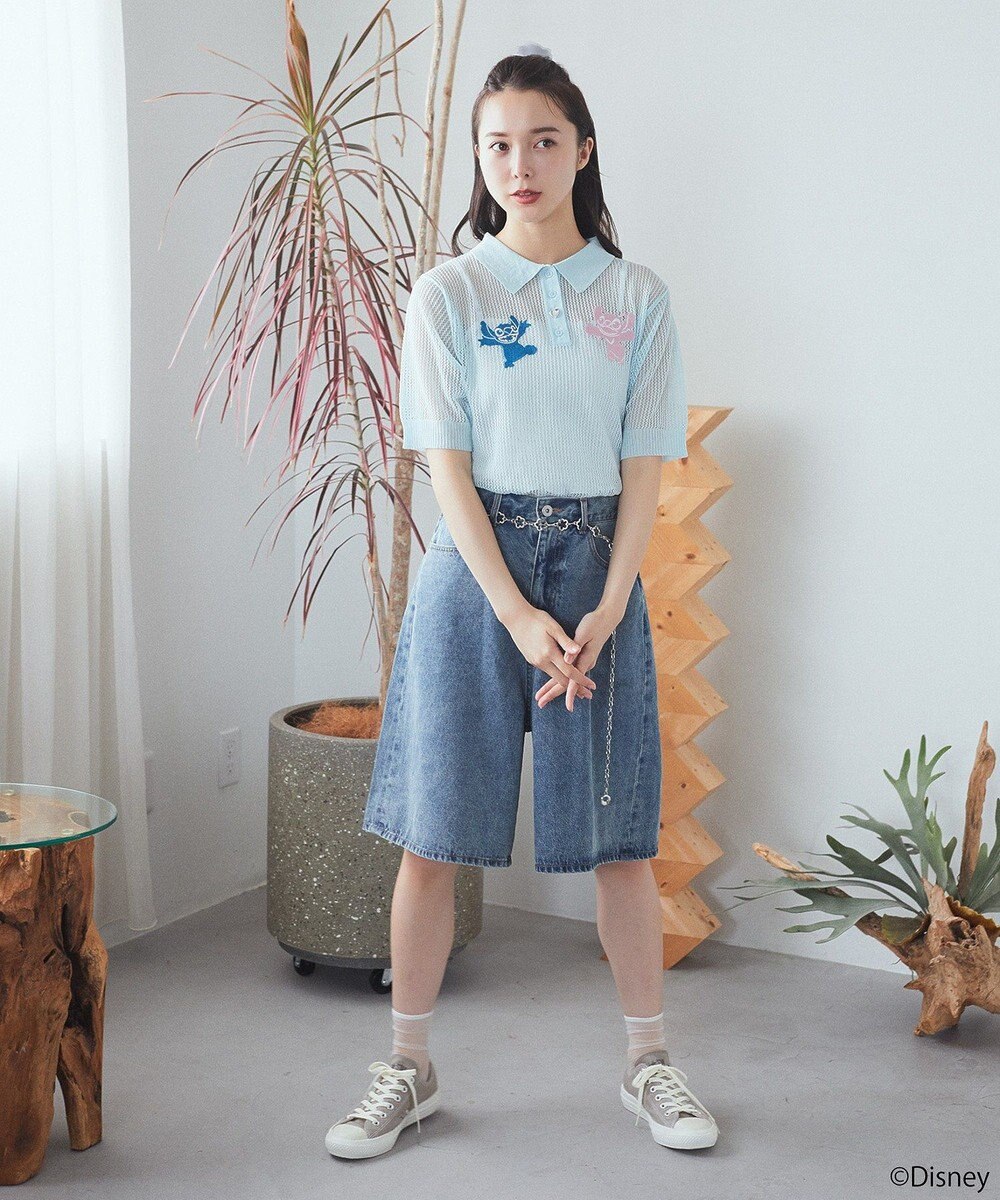 earth music&ecology スティッチ／刺繍ハートボタンニットポロシャツ 