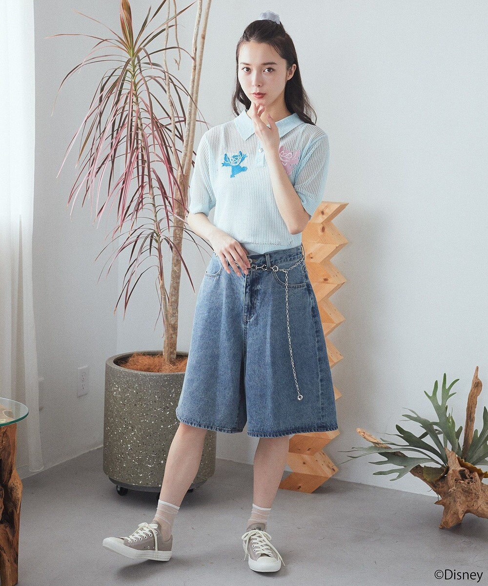 earth music&ecology スティッチ／刺繍ハートボタンニットポロシャツ 