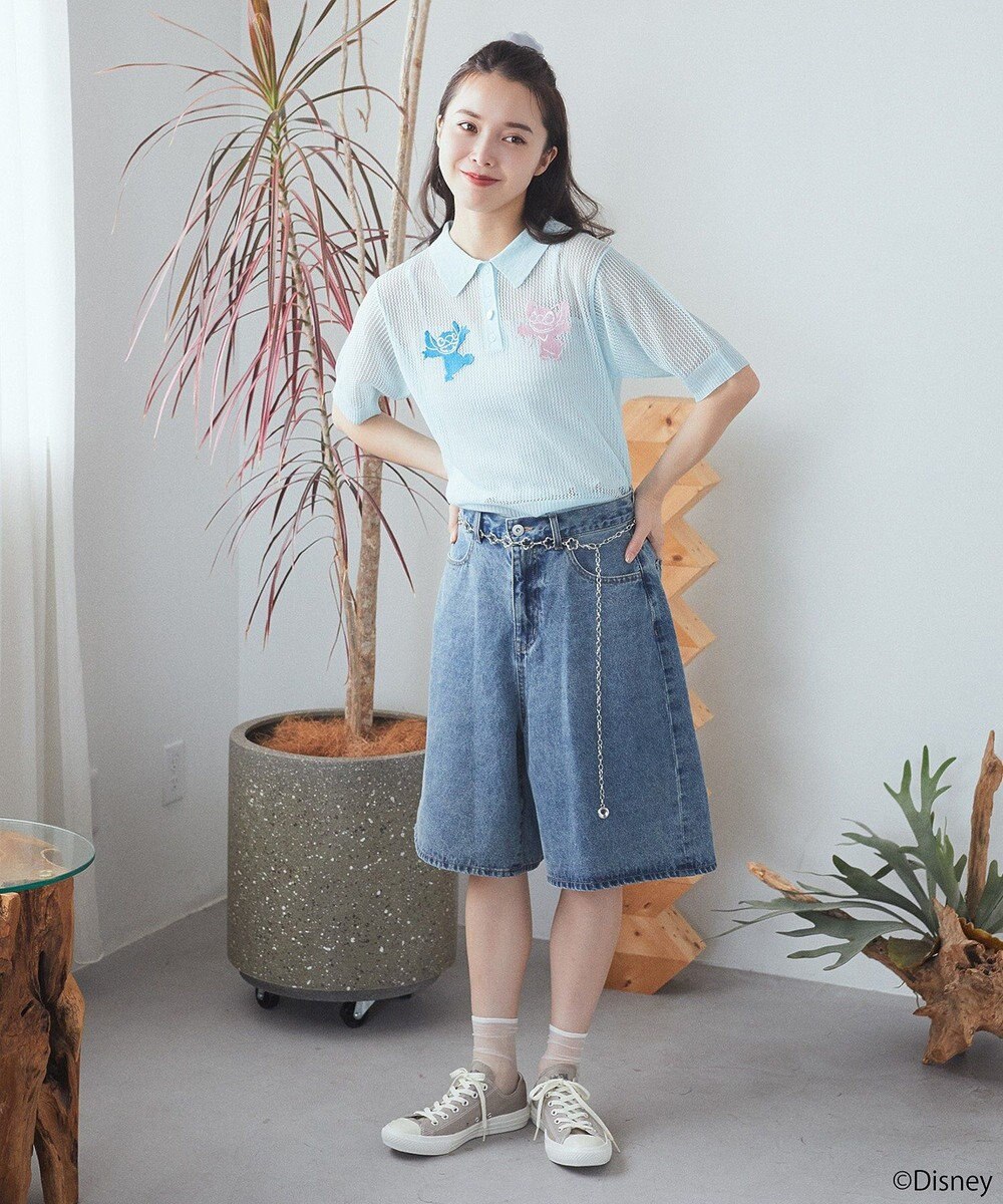 earth music&ecology スティッチ／刺繍ハートボタンニットポロシャツ 