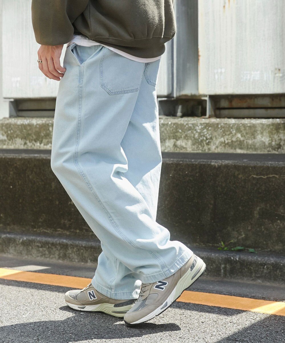 WEGO 【ユニセックス着用ITEM/ウエストゴム/SMLサイズ展開】デニムイージーストレートパンツ 