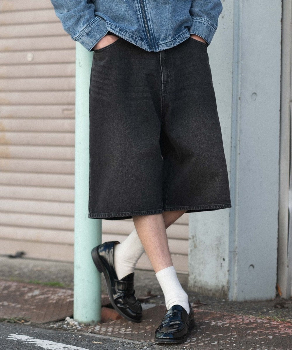 WEGO 【ユニセックス着用ITEM/SMLサイズ展開】スーパーバギーデニムショーツ 