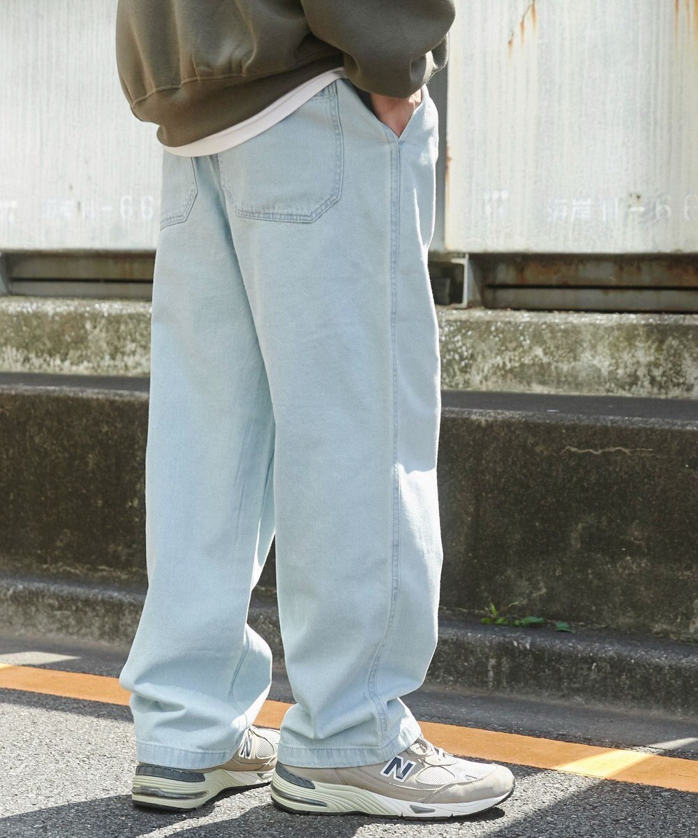 WEGO 【ユニセックス着用ITEM/ウエストゴム/SMLサイズ展開】デニムイージーストレートパンツ 