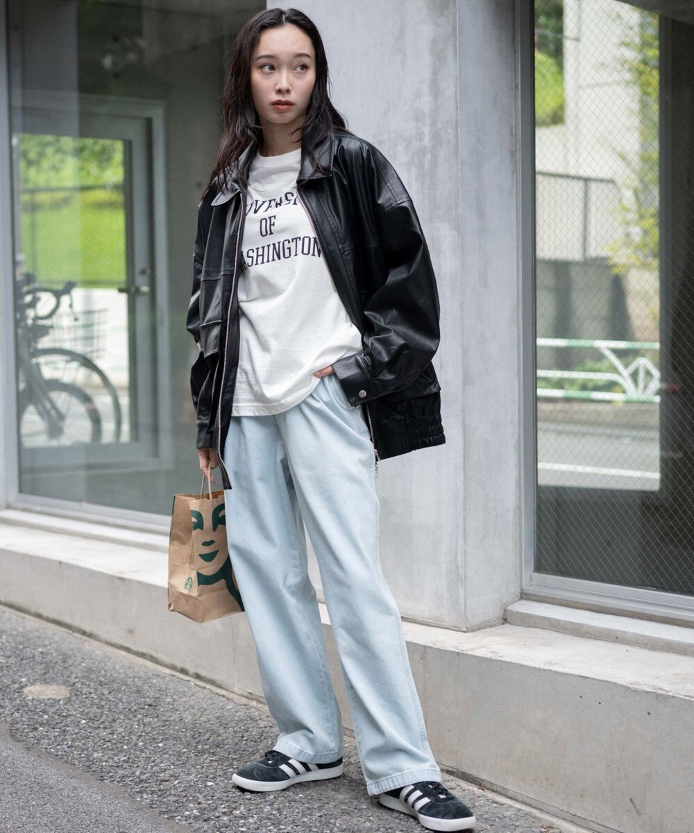 WEGO 【ユニセックス着用ITEM/ウエストゴム/SMLサイズ展開】デニムイージーストレートパンツ 