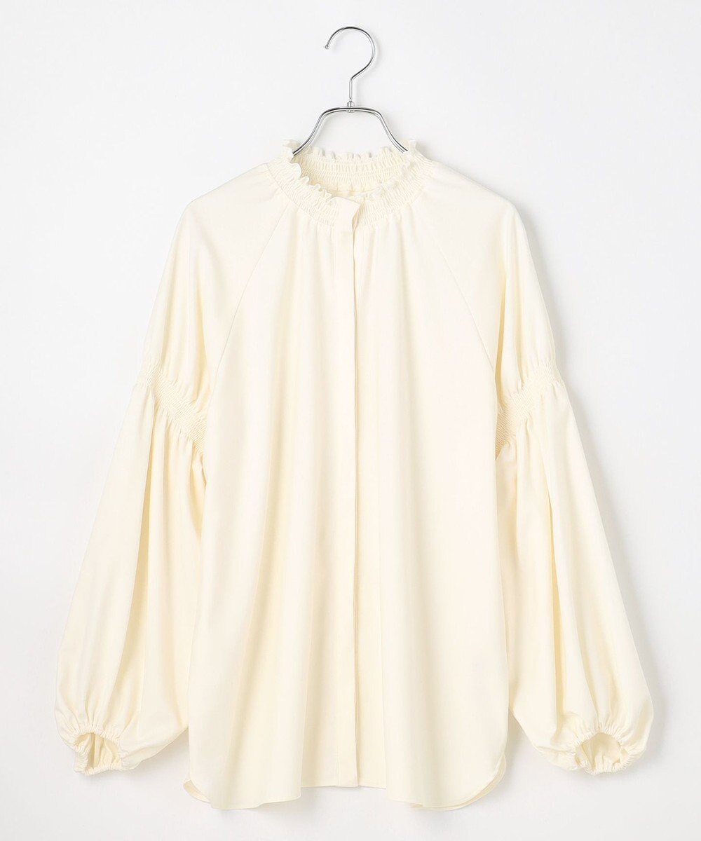 #Newans 【洗濯機可/しわになりにくい】シャーリングネック ボリュームスリーブブラウス 