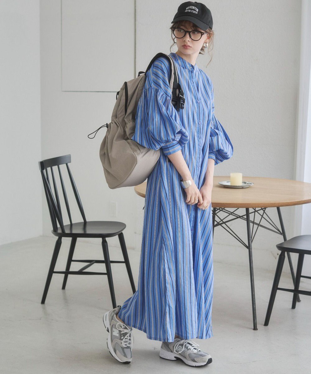 WEGO 【ANGIE VINTAGE】ボリュームスリーブ バンドカラー シャツワンピース 