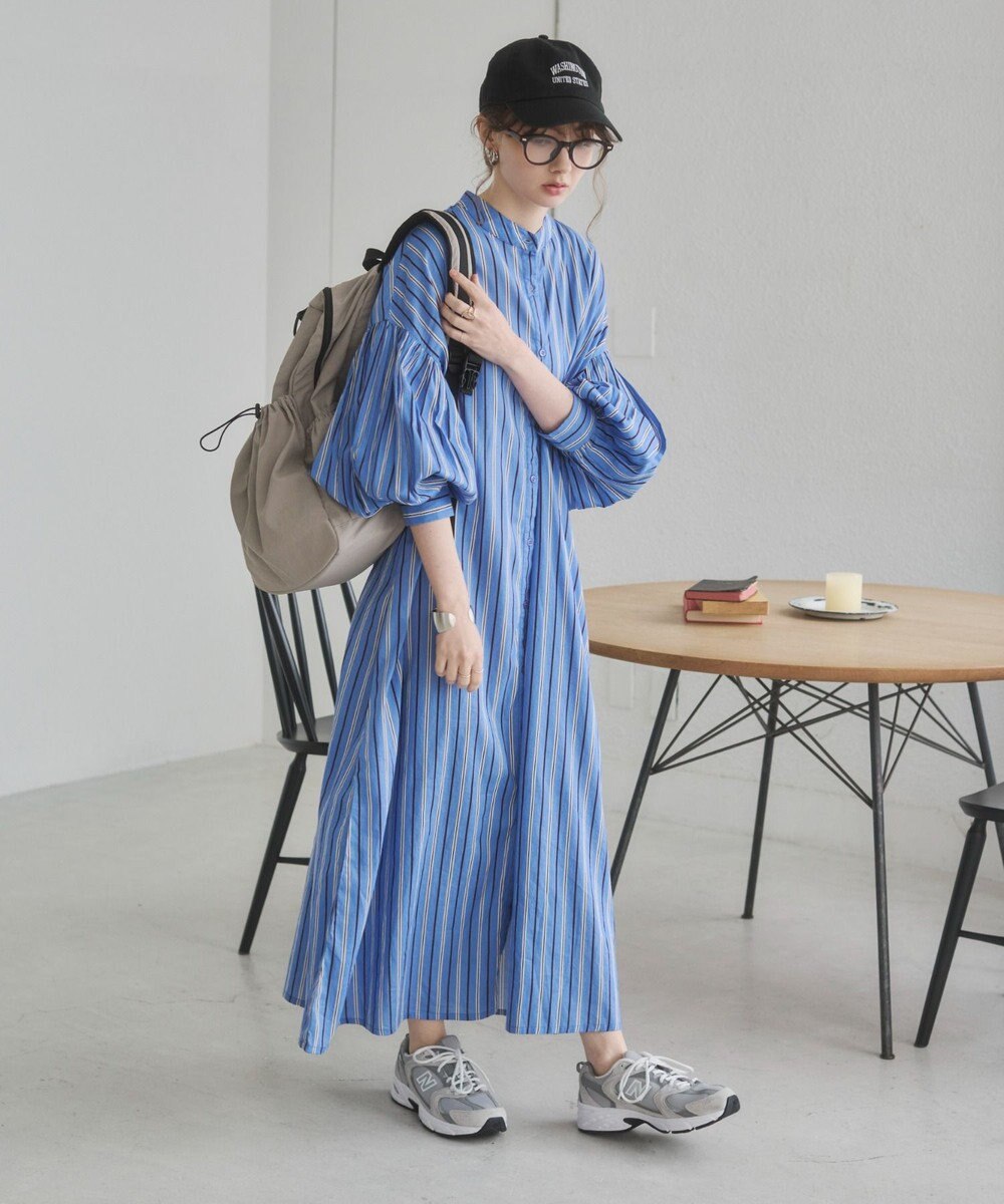 WEGO 【ANGIE VINTAGE】ボリュームスリーブ バンドカラー シャツワンピース 