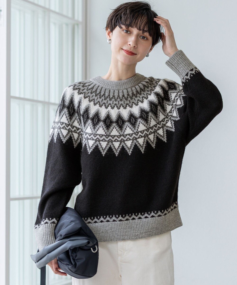 23区 L 【洗える】ジャガード クルーネック ニット 