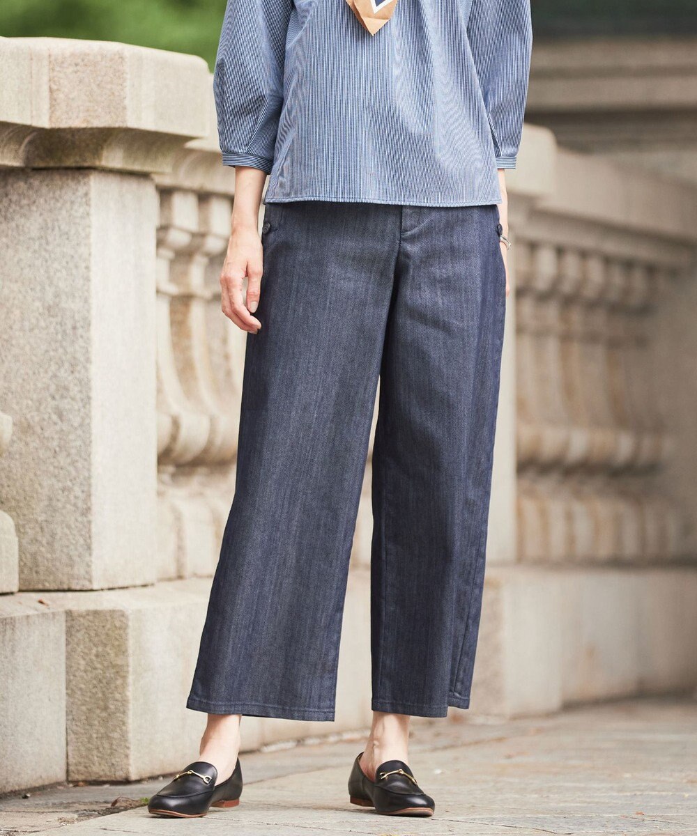 J.PRESS LADIES L 【洗える】T/C DENIM セミワイド パンツ 