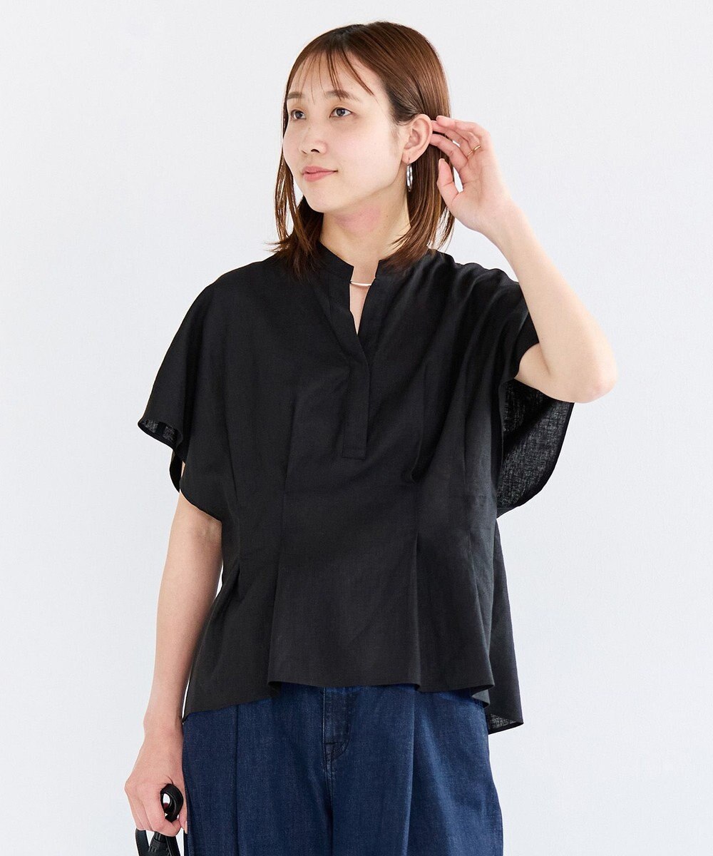 UNFILO リネンレーヨン タックブラウス 