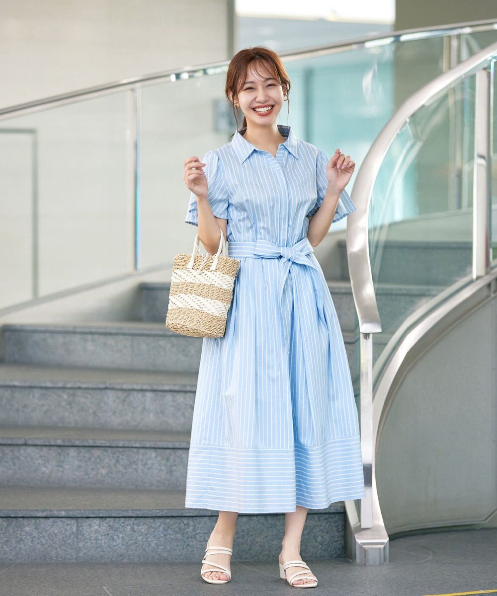 Tiaclasse 【洗える】フレアスリーブシャツワンピース 