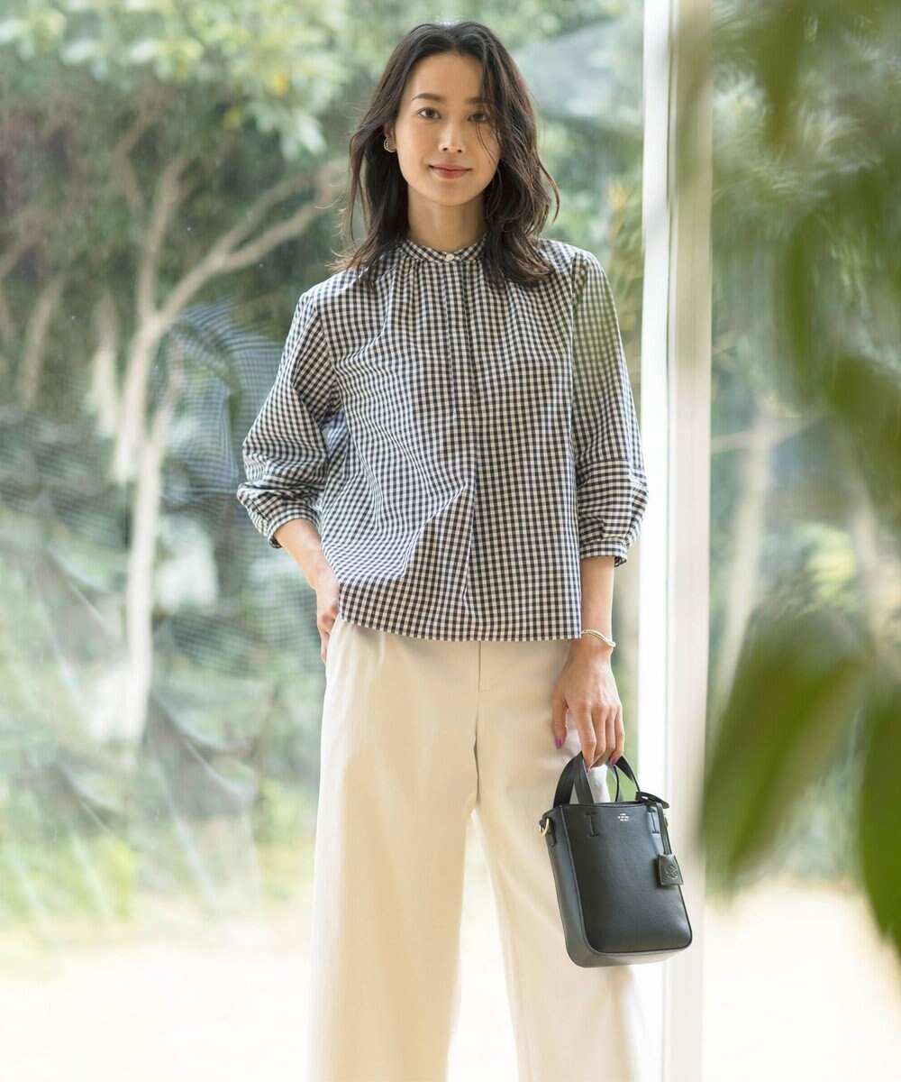 J.PRESS LADIES 【洗える・接触冷感・UVカット】エステネージュストライプ バンドカラーブラウス 