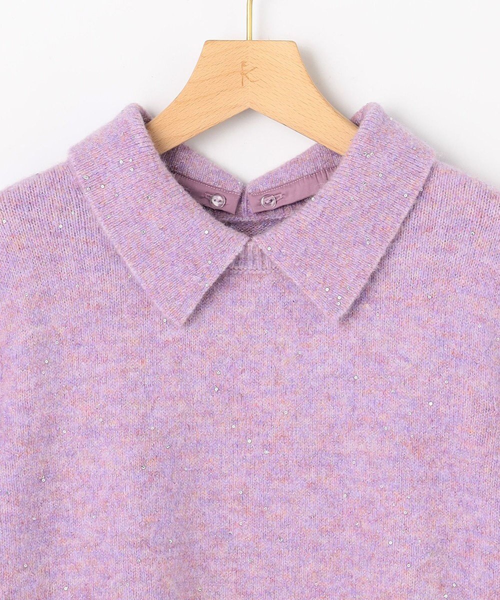 組曲 【加藤ローサさん着用 / 襟取り外し可】スパンコールヤーン 5分袖ニット 