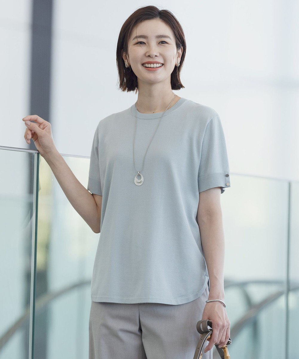 J.PRESS LADIES L 【洗える】COTTON POLYESTER 袖ボタン ニット 