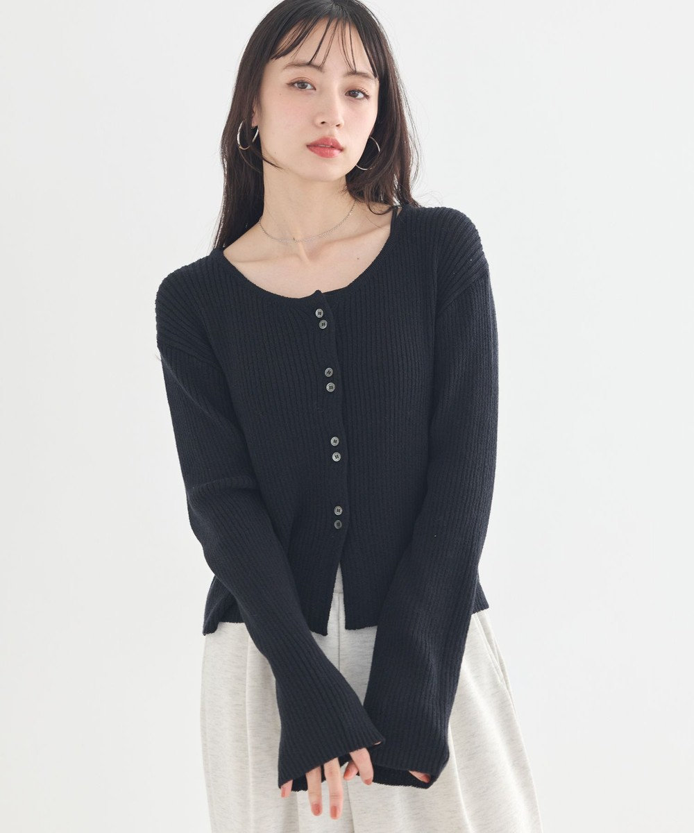 earth music&ecology 【予約】リブクロップドカーディガン 