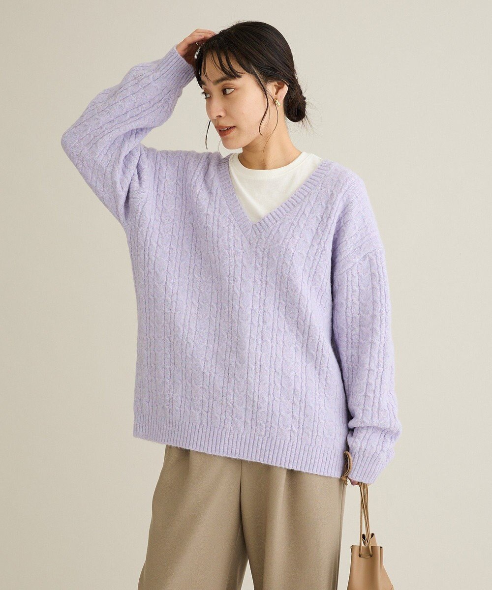 CRAFT STANDARD BOUTIQUE 起毛ケーブルVニットネックニットプルオーバー 