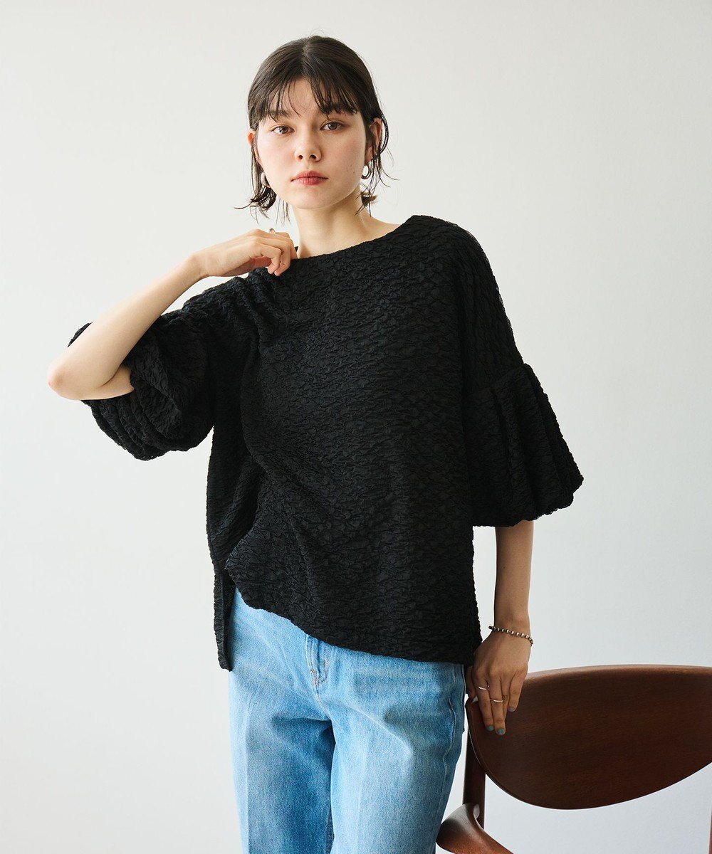 #Newans 【金子綾さんインスタライブご紹介アイテム】【洗える/セットアップ可能】ふくれジャガード パフスリーブブラウス 